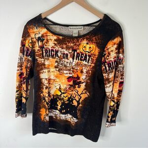 Y2K Halloween Long Sleeve Tee - Orange and Black size Large